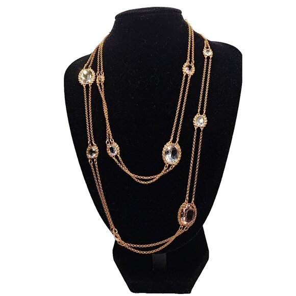 New Swarovski Rose Gold Fragment Multicolor Crystal Double Strand Necklace 2017 - Picture 1 of 16
